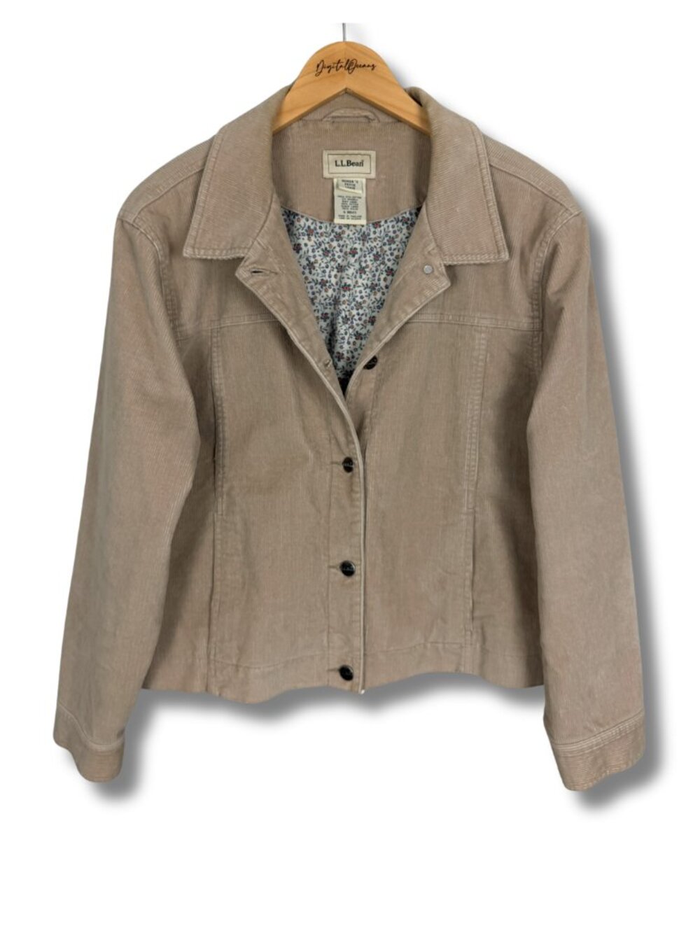 L.L. Bean Corduroy Barn Jacket Floral Lining Cotton Blend Beige Women's L Petite